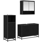 vidaXL Komplet pohištva za kopalnico s polico 3 pcs Črna Orehovina | Shoptok.si