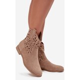 Boto Women's Boots With Perforated Pattern On Flat Heel Eco Suede Beige Athera | Shoptok.si