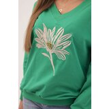 Kesi Women's blouse with v-neck and embroidered flower green | shoptok.hr