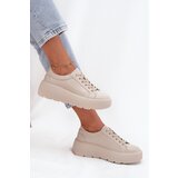 EVENTO Leather Sneakers on a Thick Platform Beige Sylvessa | Shoptok.si