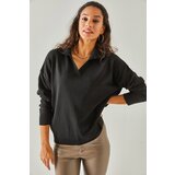 Olalook Women's Black Polo Neck Oversize Fine Knitwear Sweater Cene