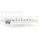 The Living Store Posteljni okvir z vzglavjem bel 200x200 cm trden les - Posteljni Okvir, (21523597) | Shoptok.si