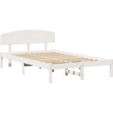 vidaXL Posteljni okvir z naslonom Bela 120x200 cm iz trdnega borovega lesa | Shoptok.si