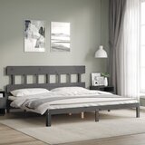 vidaXL Posteljni okvir z vzglavjem siv 200x200 cm trden les Cene