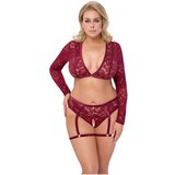 Cottelli Curves - dolg rokavni čipkasti komplet (rdeč) - 2XL | Shoptok.si