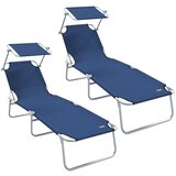 vidaXL Zložljivi ležalniki 2 kosa s senčnikom Modra 600D Oxford tkanina | Shoptok.si