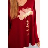 Kesi Włoski Women's viscose blouse with long sleeves and gold floral print maroon | ePonuda.com