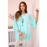 Kesi Włoski Oversized Women's Blouse Made of Viscose with a Necklace Mint