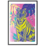  Plakat - Colorful Tiger - intense colors of a tiger surrounded by tropical plants 40x60 Crni okvir s margom | shoptok.hr