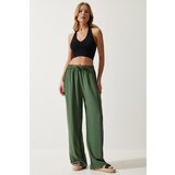  Women's Khaki Flowy Knitted Palazzo Trousers Cene