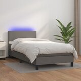 vidaXL Box spring postelja z vzmetnico LED siva 90x200 cm umetno usnje Cene