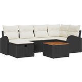 vidaXL 7-dijelni set garniture za vrt s jastučićima Crni poli ratan, 2-sjedalna garnitura za vrt s pohranom i jastučićima Crni poli ratan | shoptok.hr
