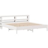 vidaXL Posteljni okvir z vzglavjem bel 200x200 cm trdna borovina, (21304288) | Shoptok.si
