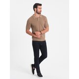 Ombre Men's cotton structured knit polo shirt - light brown | Eponuda.ba