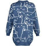 Trendyol Indigo Cat Patterned Knitwear Cardigan | shoptok.hr