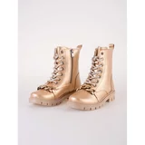 SHELOVET Gold girls' leather ankle boots with chain
