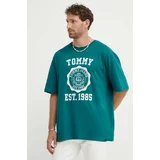 Tommy Jeans Bombažna kratka majica moška, zelena barva, DM0DM18560