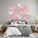  Okrugla fototapeta - Pastel birds – a delicate pattern of white and grey herons on a light pink background 280x280 | shoptok.hr