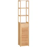 Kopalniška omarica iz bambusa s predalom, 3 policami, odprtim predalom, 32 x 30 x 163 cm, naravni les, (5000493172)