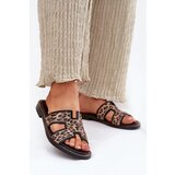 Zazoo Leather Flat Slippers With Leopard Print | Shoptok.si