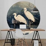  Okrugla fototapeta - Herons over a winter pond - Japanese-style illustration in dark colours 230x230 | shoptok.hr