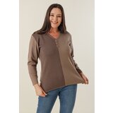 By Saygı V-Neck Plus Size Sweater with Beading Detail on the Front Cene
