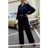 Fenzy Elegantan Kombinezon Od Umjetnog Baršuna, Tamno Plave Boje | shoptok.hr