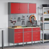 vidaXL 8-delni delovni kabinet in pegboard komplet - rdeča MDF in kovina, (22047398) | Shoptok.si