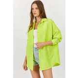 armonika Women's Neon Green Oversize Long Basic Shirt
