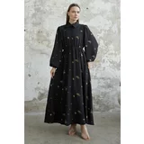 InStyle Belted Embroidered Embroidery Dress - Black
