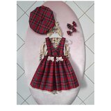Dewberry N7995 Baby Plaid Salopette Dress & Hat & Buckle Set-RED Cene