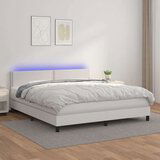  Krevet box spring s madracem LED bijeli 180x200 cm umjetna koža Cijene