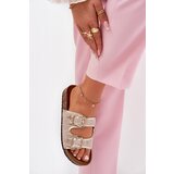 Boto Women's Fabric Slippers On Cork Platform With Buckles Gold Osoffe | Shoptok.si
