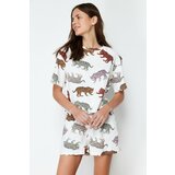Trendyol Ecru 100% Cotton Animal Pattern Knitted Pajamas Set Cene