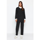 Trendyol Anthracite High Neck Color Block Ribbed Sweater-Pants Knitwear Suit Cene
