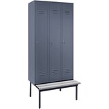 Wolf Garderobna omara s klopjo, vrata s polno steno, širina razdelka 300 mm, 3 razdelki, modro siva | Shoptok.si