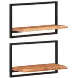  Zidne police 2 kom 60 x 25 x 35 cm masivni bagrem i čelik | shoptok.hr