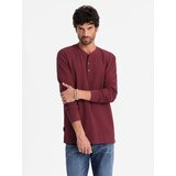 Ombre Button up neck men's waffle knit longsleeve - maroon | Eponuda.ba