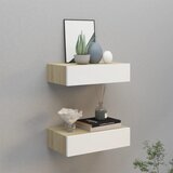 vidaXL Stenska polica s predalom 2 kosa hrast in bela 40x23,5x10cm MDF Cene