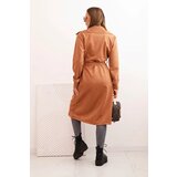 Kesi Włoski Women's coat tied at the waist with a collar and buttons camel | Eponuda.ba
