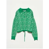 Dilvin 10318 Polo Collar Buttoned Sweater-green-n.