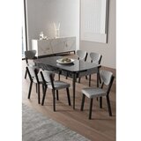 Hanah home Rasklopivi trpezarijski sto i stolice (7 delova) Exve Black Marble Grey | Eponuda.com