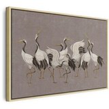  Slika - Crane dance – bright silhouettes of birds against a warm grey background with texture 60x40 U prirodnom drvenom okviru | shoptok.hr