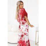 numoco basic 603-1 Airy wrap maxi dress with floral pattern – red roses | Shoptok.si