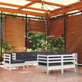 The Living Store Vrtna sedežna garnitura 9-delna z blazinami bela trdna borovina - Vrtna Sedežna Garnitura, (21469661) | Shoptok.si