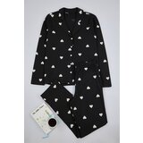 Trendyol Black 100% Cotton Heart Patterned Shirt-Pants Knitted Pajama Set Cene