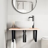  Zidna polica za umivaonik od čelika i masivne hrastovine Smeđa 60 x 60 x 2 cm | Shoptok.si