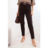 Kesi Włoski Women's viscose pants with a belt and tapered leg brown Cijene