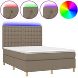Krevet box spring s madracem LED smeđesivi 140x200 cm tkanina | Eponuda.com