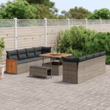 vidaXL 11-delni vrtni kavč set z blazinami Siva poli ratan akacija | Shoptok.si